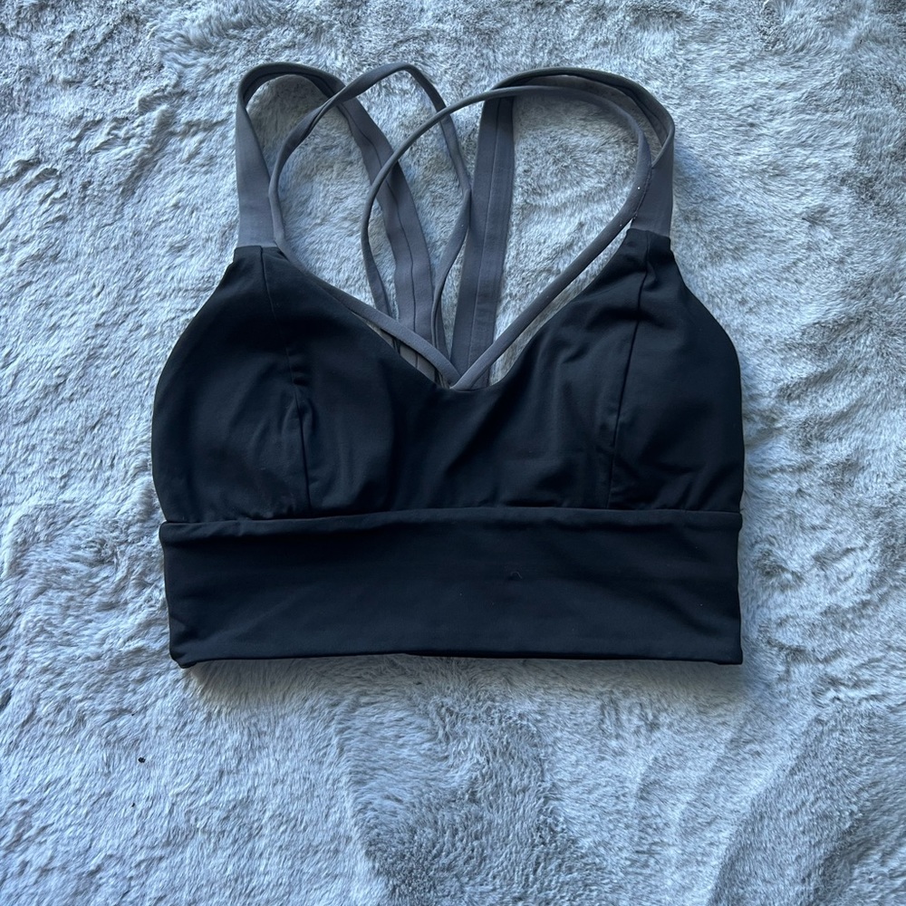Black and grey lulu sports bra